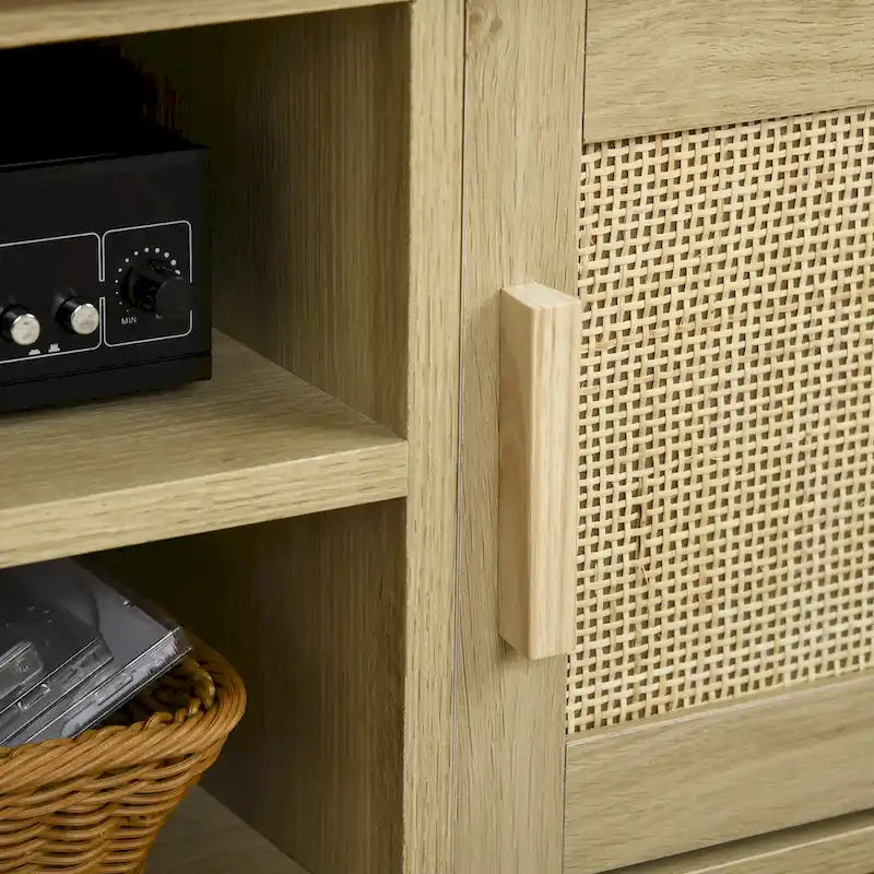 Meuble TV 47,3 pouces avec porte en rotin et rangement pour téléviseurs de moins de 60 pouces