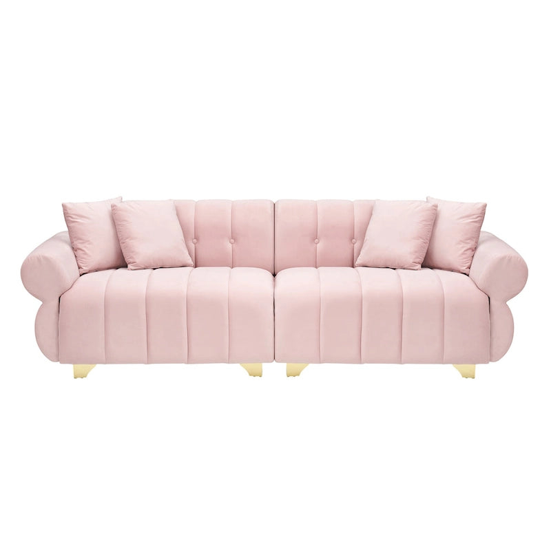 Canapé 3 places en velours rose 89 avec coussins à ressorts