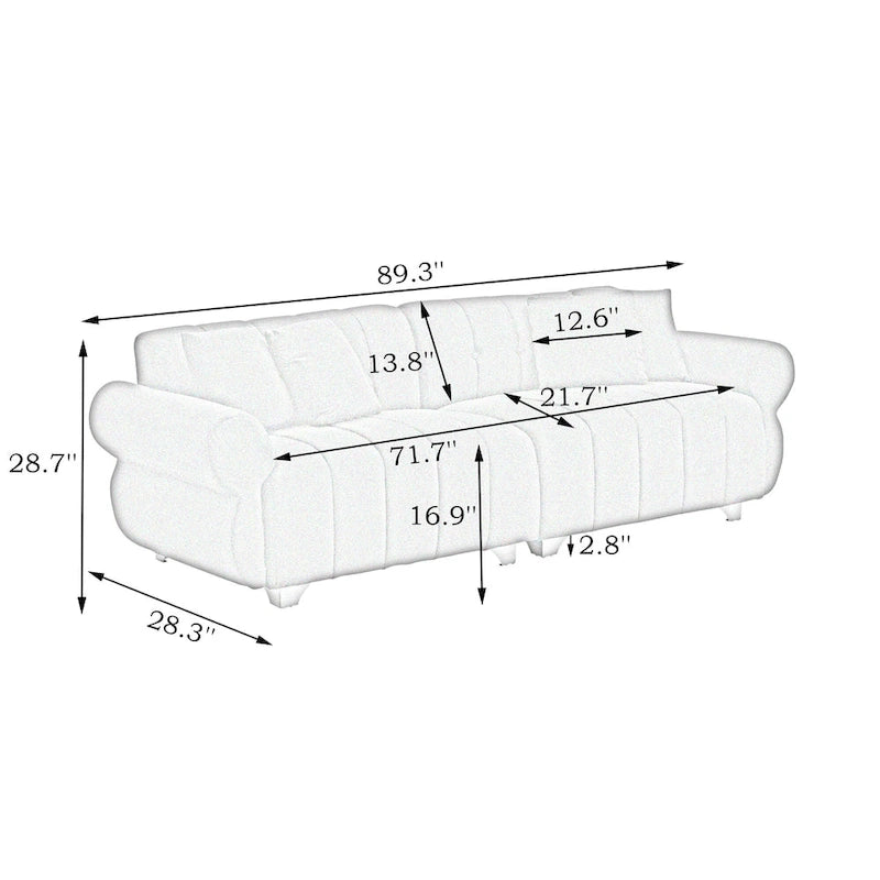 Canapé 3 places en velours rose 89 avec coussins à ressorts