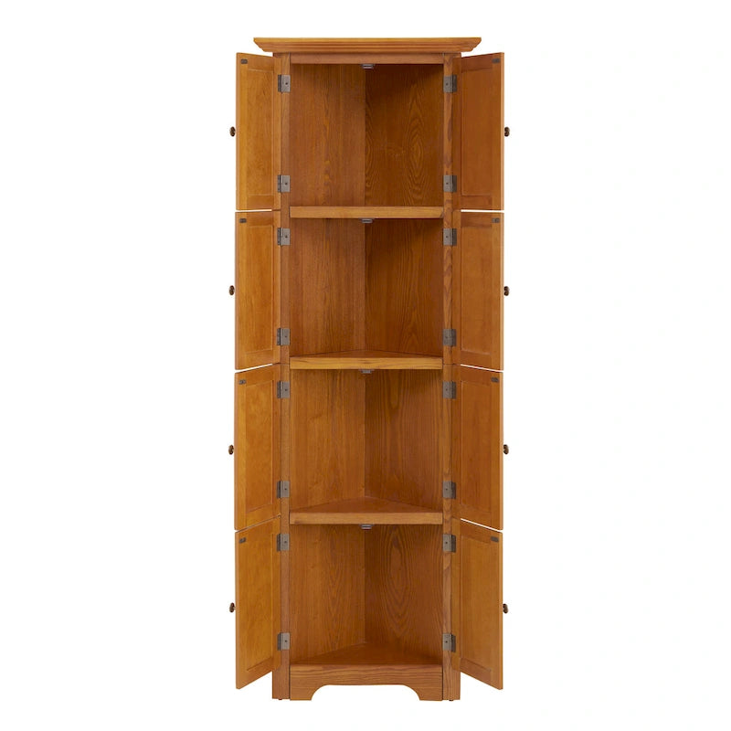 Armoire de rangement d'angle à 4 niveaux (72 pouces) avec 8 portes, étagères réglables et bibliothèque.