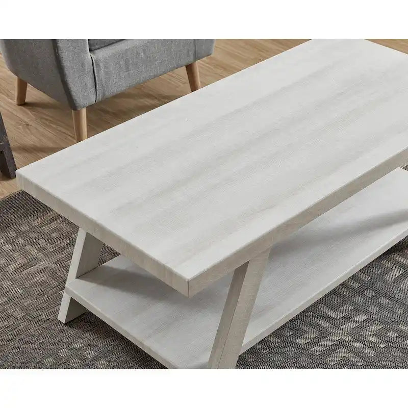Table basse contemporaine en bois avec étagère, finition blanche, pour le salon