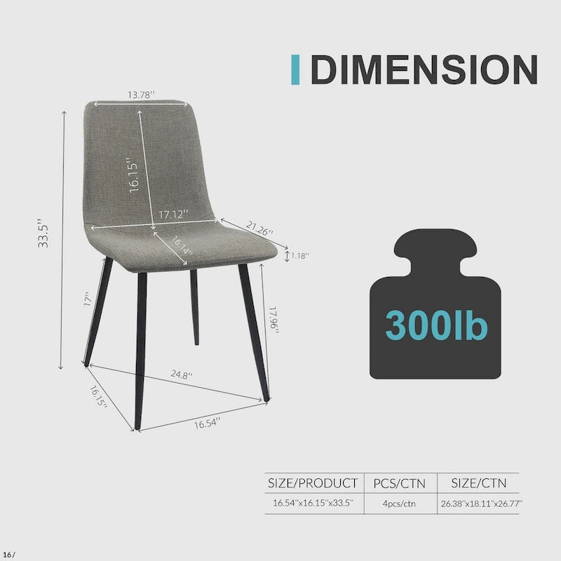 Ensemble de 4 chaises de salle à manger modernes avec pieds en métal noir
