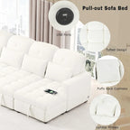 Canapé d'angle convertible surdimensionné en chenille de 110 pouces en forme de U avec lit gigogne, double méridienne de rangement et 2 ports USB