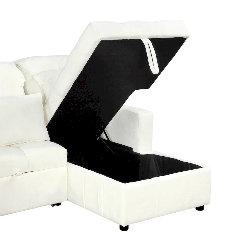 Canapé d'angle convertible surdimensionné en chenille de 110 pouces en forme de U avec lit gigogne, double méridienne de rangement et 2 ports USB