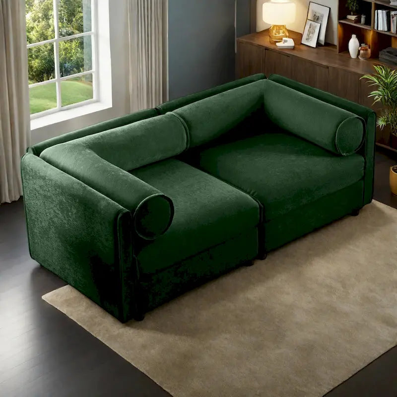 75.5 Chenille Upholstered 2-Seater Modular Sectional Sofa with Storage Seat, DIY Combination