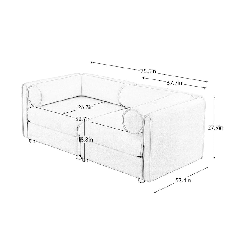 Canapé d'angle modulable 2 places en chenille de 75,5 cm avec assise de rangement, à monter soi-même