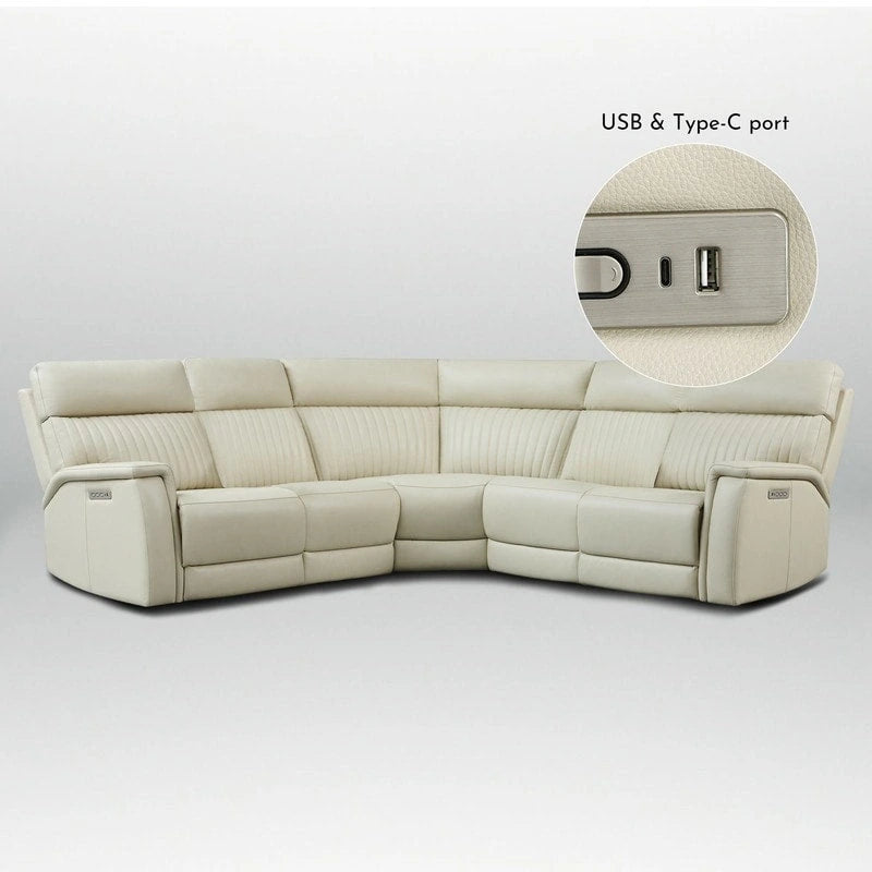 Canapé d'angle inclinable électrique en cuir véritable avec appui-tête et soutien lombaire réglables électriquement, position zéro gravité, 2 fauteuils fixes sans accoudoirs