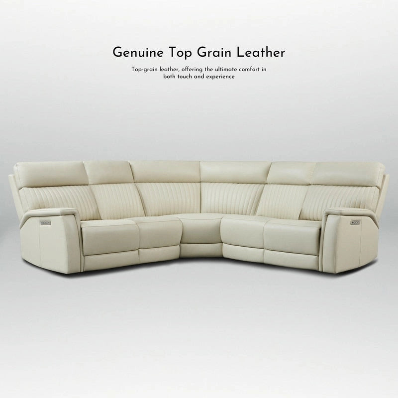 Canapé d'angle inclinable électrique en cuir véritable avec appui-tête et soutien lombaire réglables électriquement, position zéro gravité, 2 fauteuils fixes sans accoudoirs