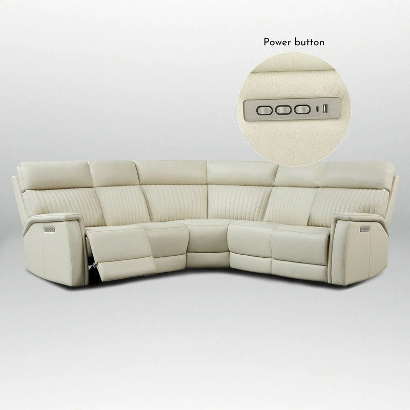 Canapé d'angle inclinable électrique en cuir véritable avec appui-tête et soutien lombaire réglables électriquement, position zéro gravité, 2 fauteuils fixes sans accoudoirs