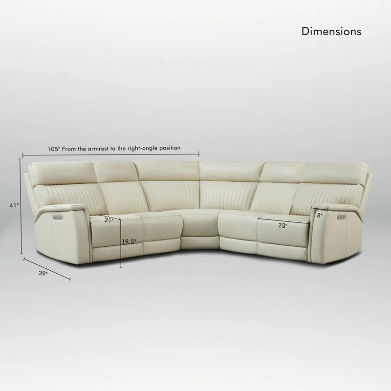 Canapé d'angle inclinable électrique en cuir véritable avec appui-tête et soutien lombaire réglables électriquement, position zéro gravité, 2 fauteuils fixes sans accoudoirs