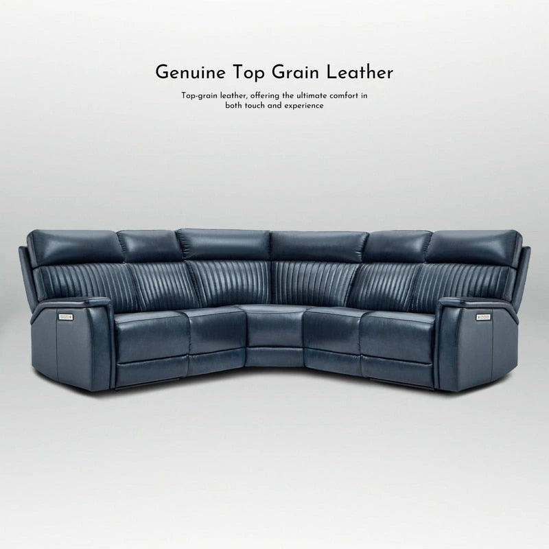 Canapé d'angle inclinable électrique en cuir véritable avec appui-tête et soutien lombaire réglables électriquement, position zéro gravité, 2 fauteuils fixes sans accoudoirs