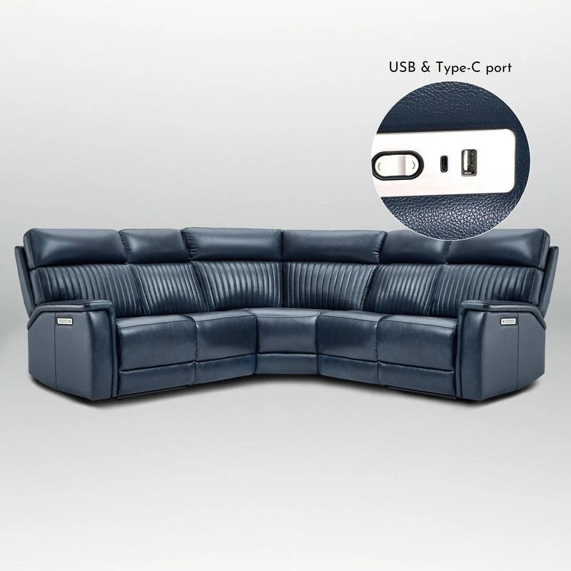 Canapé d'angle inclinable électrique en cuir véritable avec appui-tête et soutien lombaire réglables électriquement, position zéro gravité, 2 fauteuils fixes sans accoudoirs