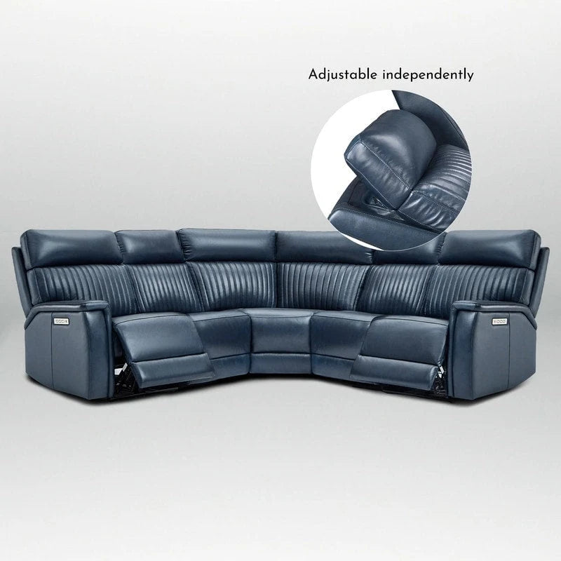 Canapé d'angle inclinable électrique en cuir véritable avec appui-tête et soutien lombaire réglables électriquement, position zéro gravité, 2 fauteuils fixes sans accoudoirs