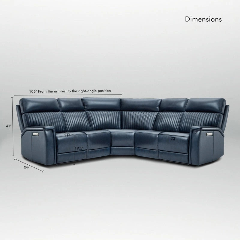 Canapé d'angle inclinable électrique en cuir véritable avec appui-tête et soutien lombaire réglables électriquement, position zéro gravité, 2 fauteuils fixes sans accoudoirs