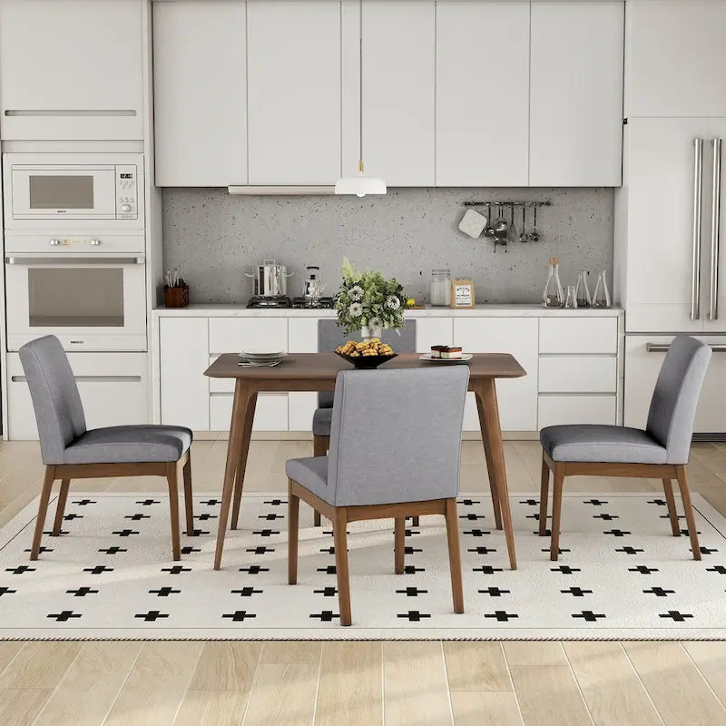 Ensemble de salle à manger 5 pièces (table et chaises), ensemble de meubles de cuisine en bois avec table rectangulaire et 4 chaises rembourrées