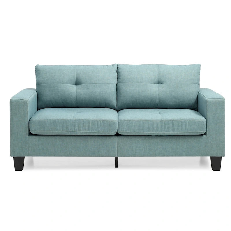 Square Arm Twill Tufted Straight Sofa - 71 - Teal