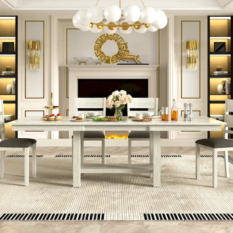 Table de salle à manger rectangulaire extensible VECELO de 94 pouces en bois massif moderne