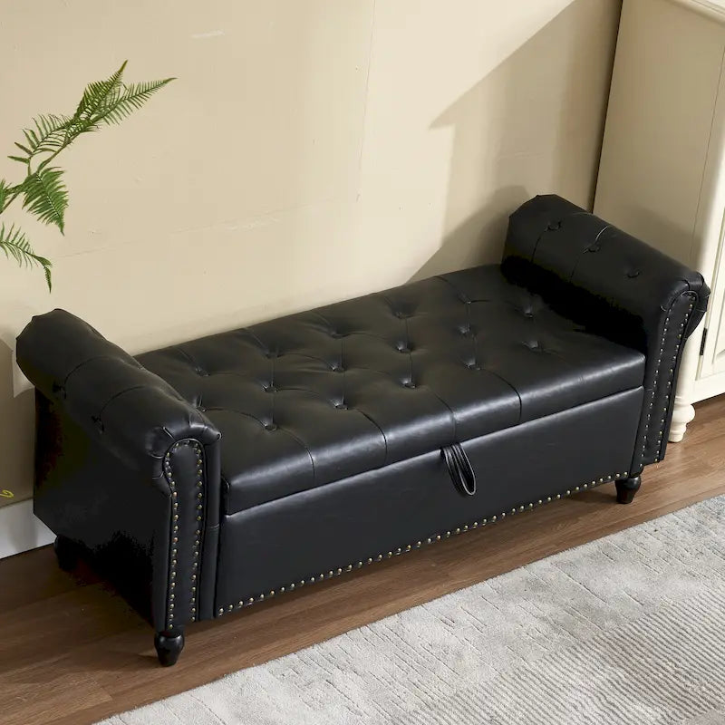 Banc coffre ottoman rembourré en tissu 55.12, design capitonné, capacité de 125 kg pour salon ou chambre