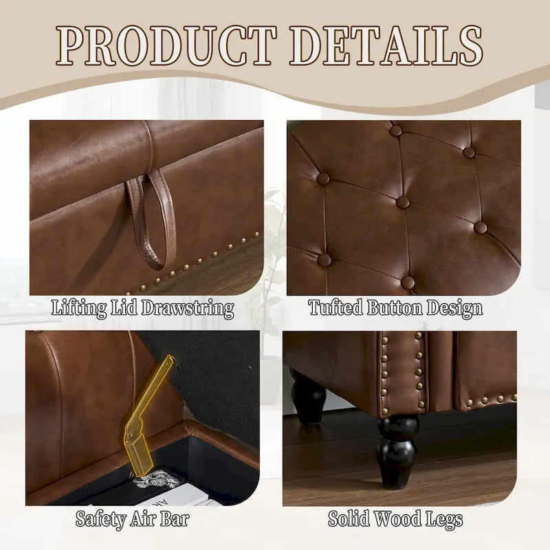 Banc coffre ottoman rembourré en tissu 55.12, design capitonné, capacité de 125 kg pour salon ou chambre