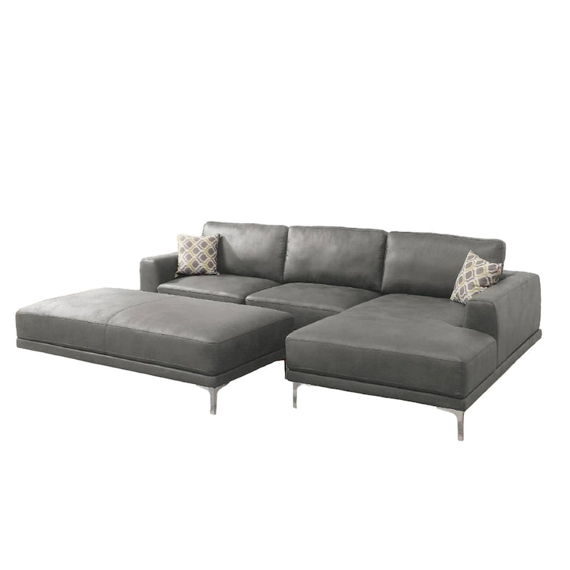 Kemy 2pc L Sectional Sofa Set w Chaise, Gray Faux Leather Upholstery