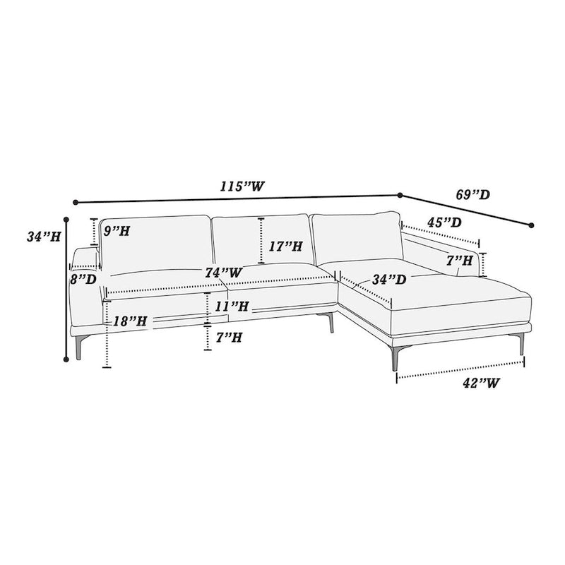 Ensemble canapé d'angle Kemy 2 pièces avec méridienne, revêtement en similicuir gris