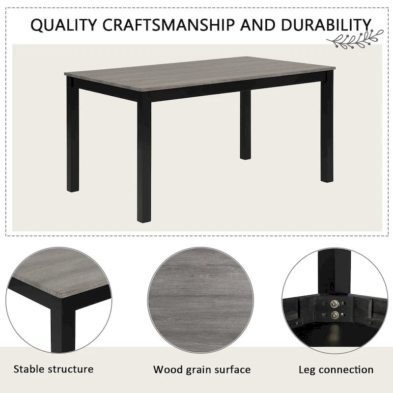 Ensemble de salle à manger 6 pièces, comprenant une table rectangulaire en bois, un banc et 4 chaises rembourrées.