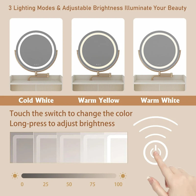 Coiffeuse 3 en 1 avec miroir et éclairage