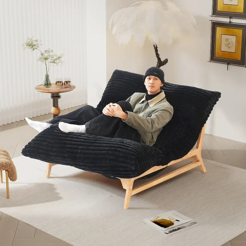 Pouf d'appoint grand format, pouf moelleux avec structure en bois massif, fauteuil lounge confortable garni de duvet