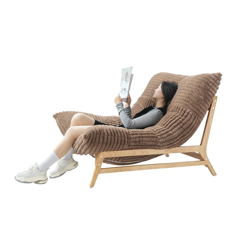 Pouf d'appoint grand format, pouf moelleux avec structure en bois massif, fauteuil lounge confortable garni de duvet