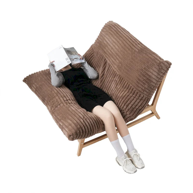 Pouf d'appoint grand format, pouf moelleux avec structure en bois massif, fauteuil lounge confortable garni de duvet