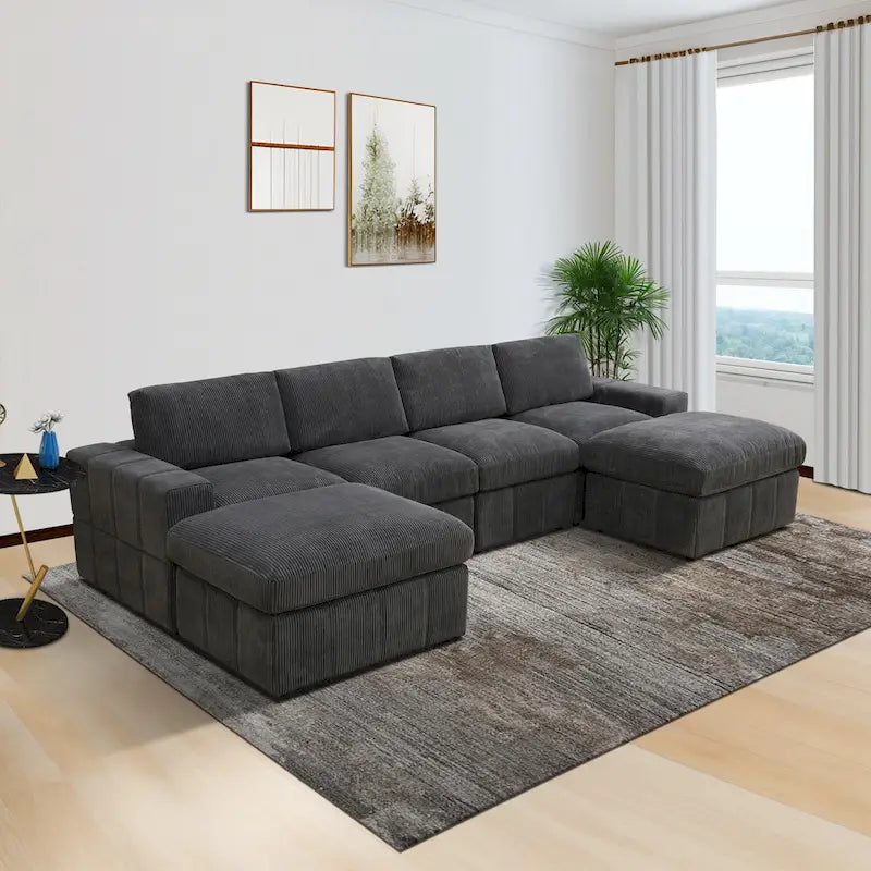 132W 6 - Piece U-Shaped Corduroy Modular Sectional Sofa Couch