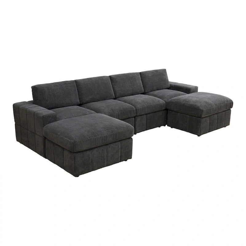 Canapé d'angle modulaire en velours côtelé 132W 6 pièces en forme de U