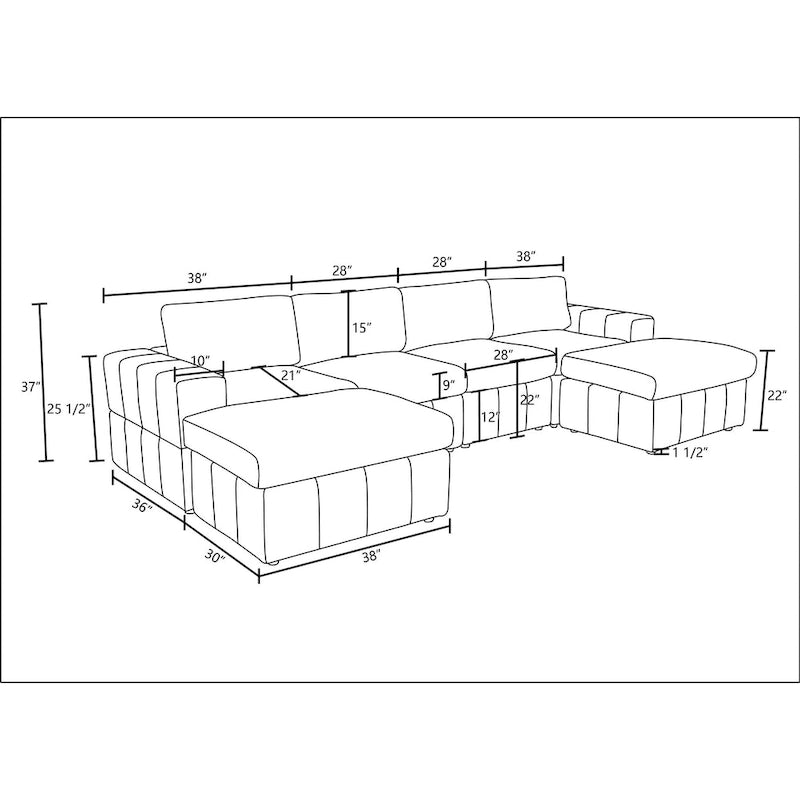 Canapé d'angle modulaire en velours côtelé 132W 6 pièces en forme de U