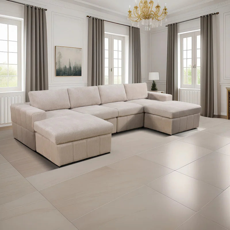 Canapé d'angle modulaire en velours côtelé 132W 6 pièces en forme de U