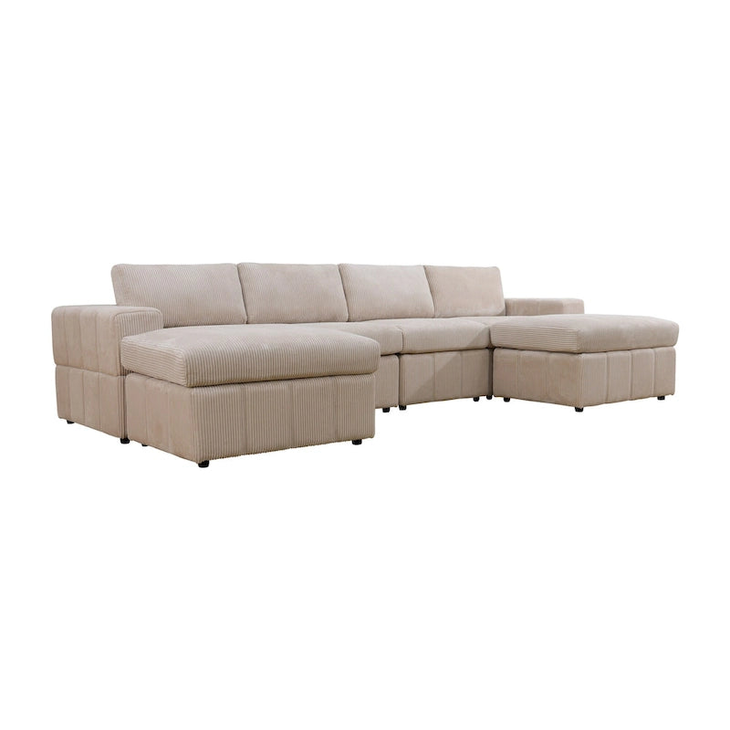 Canapé d'angle modulaire en velours côtelé 132W 6 pièces en forme de U