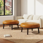 Ensemble de 2 poufs en cuir italien pleine fleur véritable de 34,5 cm de large