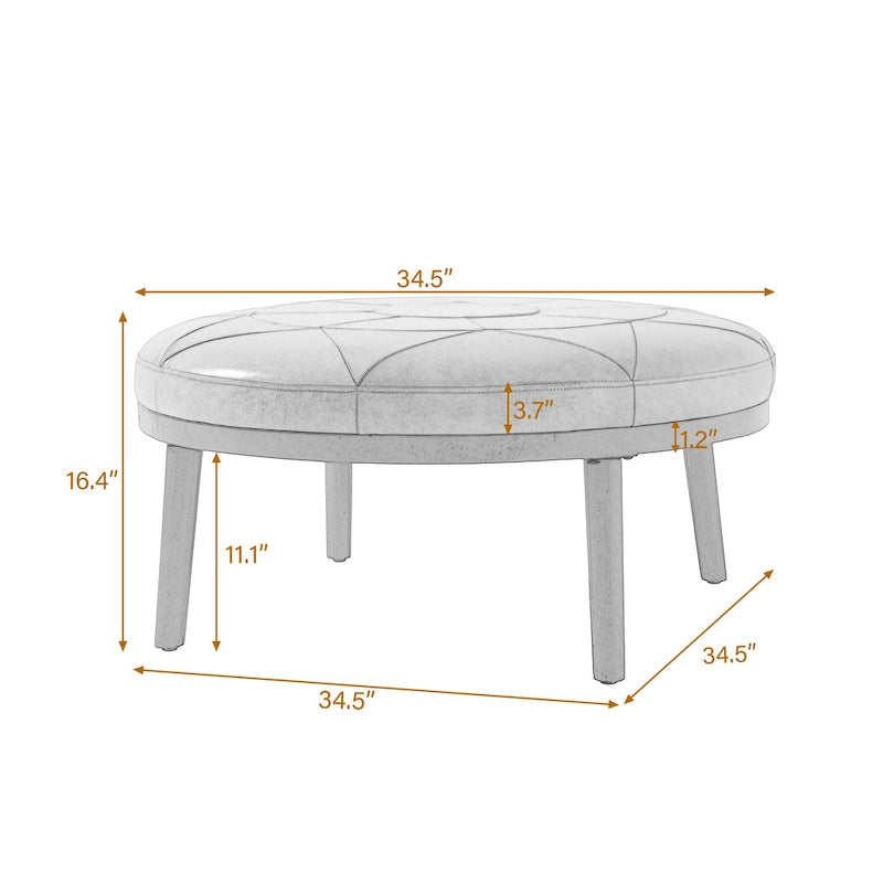 Ensemble de 2 poufs en cuir italien pleine fleur véritable de 34,5 cm de large
