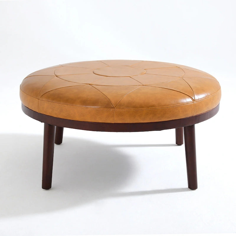 Ensemble de 2 poufs en cuir italien pleine fleur véritable de 34,5 cm de large