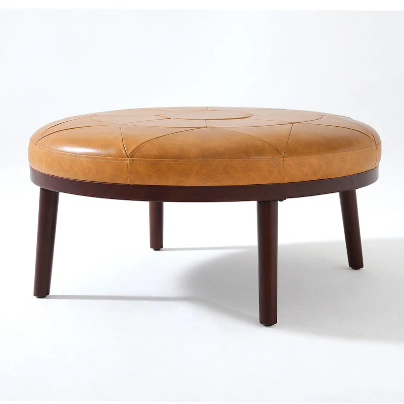 Ensemble de 2 poufs en cuir italien pleine fleur véritable de 34,5 cm de large