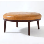 Ensemble de 2 poufs en cuir italien pleine fleur véritable de 34,5 cm de large