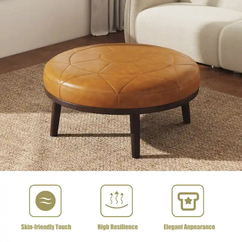 Ensemble de 2 poufs en cuir italien pleine fleur véritable de 34,5 cm de large