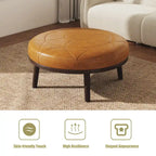 Ensemble de 2 poufs en cuir italien pleine fleur véritable de 34,5 cm de large