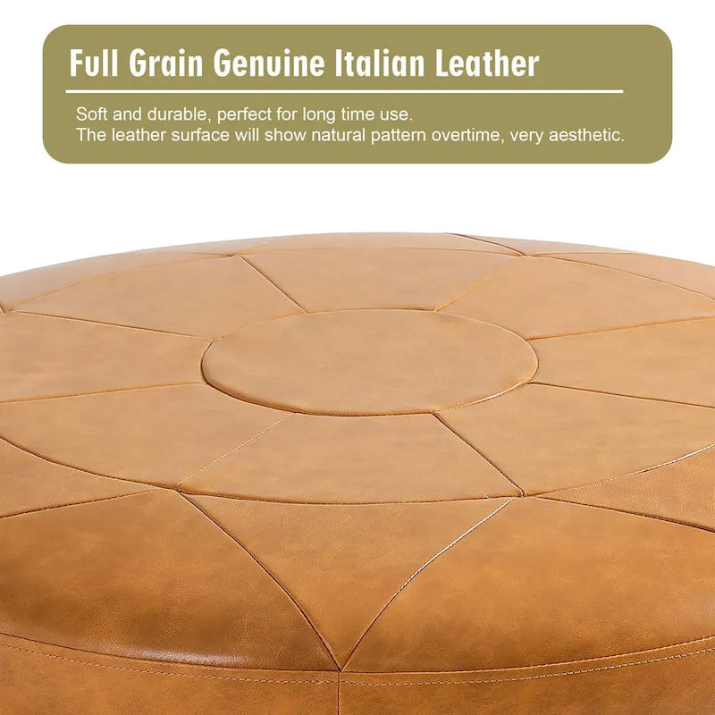Ensemble de 2 poufs en cuir italien pleine fleur véritable de 34,5 cm de large