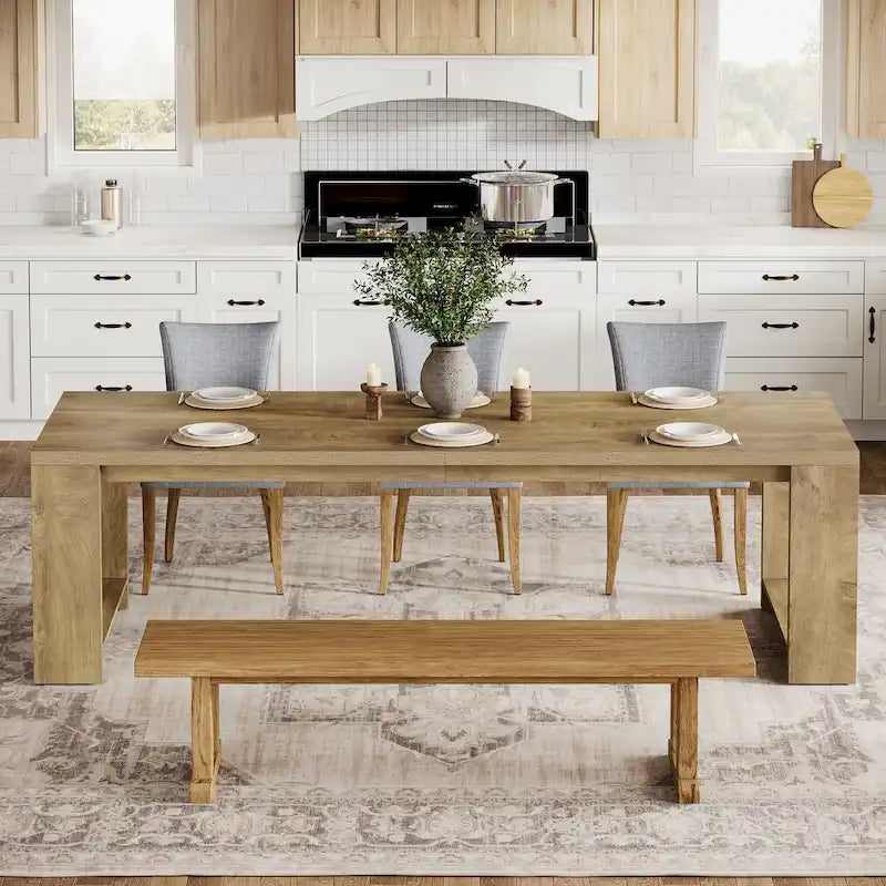 Table de salle à manger de style campagnard en bois de 86,61 pouces pour 6 à 8 personnes
