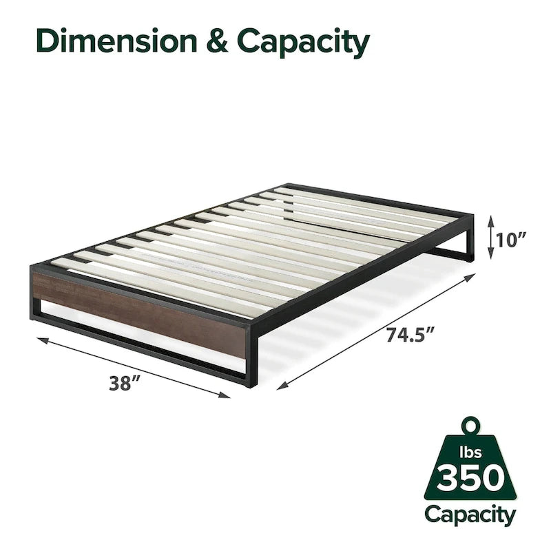 Priage par ZINUS, lauréat du prix GOOD DESIGN, lit plateforme 10 pouces en bambou et métal gris délavé