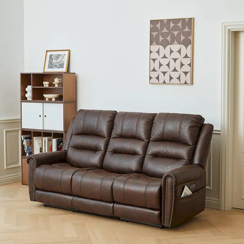 Canapé électrique, causeuse inclinable, appui-tête réglable, dossier haut, clous décoratifs
