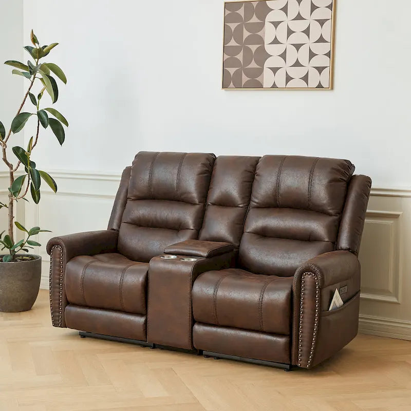 Canapé électrique, causeuse inclinable, appui-tête réglable, dossier haut, clous décoratifs