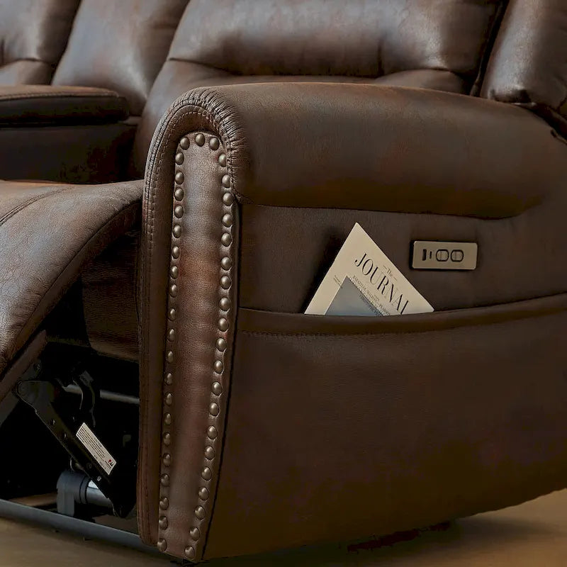 Canapé électrique, causeuse inclinable, appui-tête réglable, dossier haut, clous décoratifs