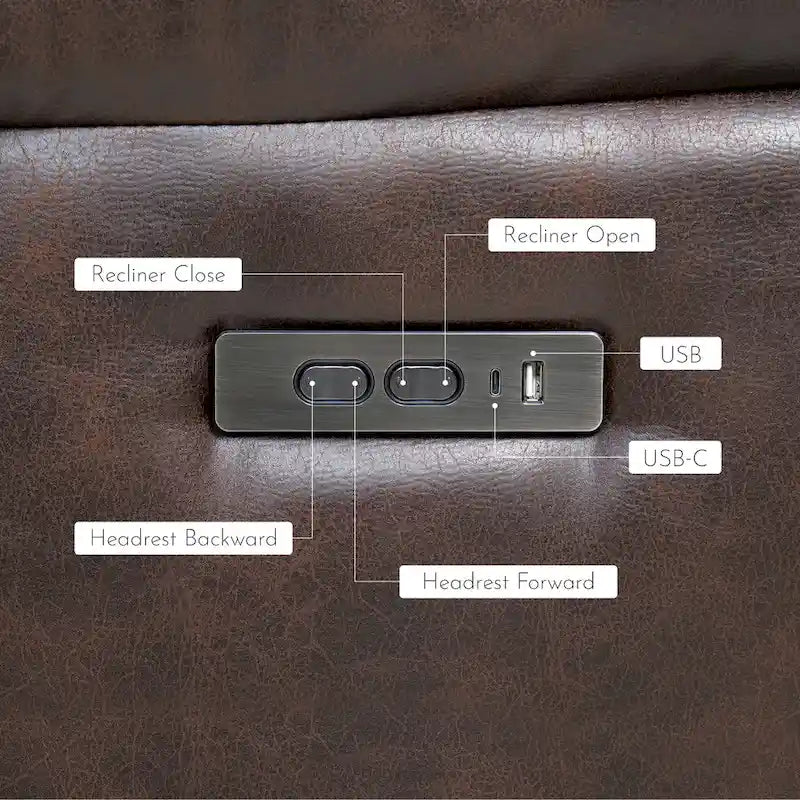 Canapé électrique, causeuse inclinable, appui-tête réglable, dossier haut, clous décoratifs