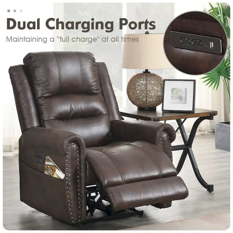 Canapé électrique, causeuse inclinable, appui-tête réglable, dossier haut, clous décoratifs